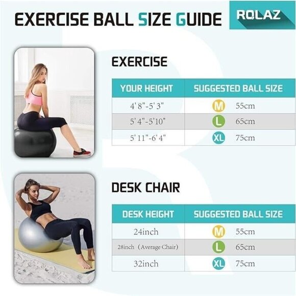 Rolaz Unbreakable Exercise Ball Yoga Stability Fitness Workout Medium Gray 55cm - Picture 5 of 11